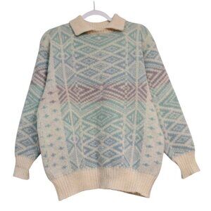 Vintage 80s Hilda Ltd Sweater Size Medium 100% Wool Iceland Geometric Retro Knit